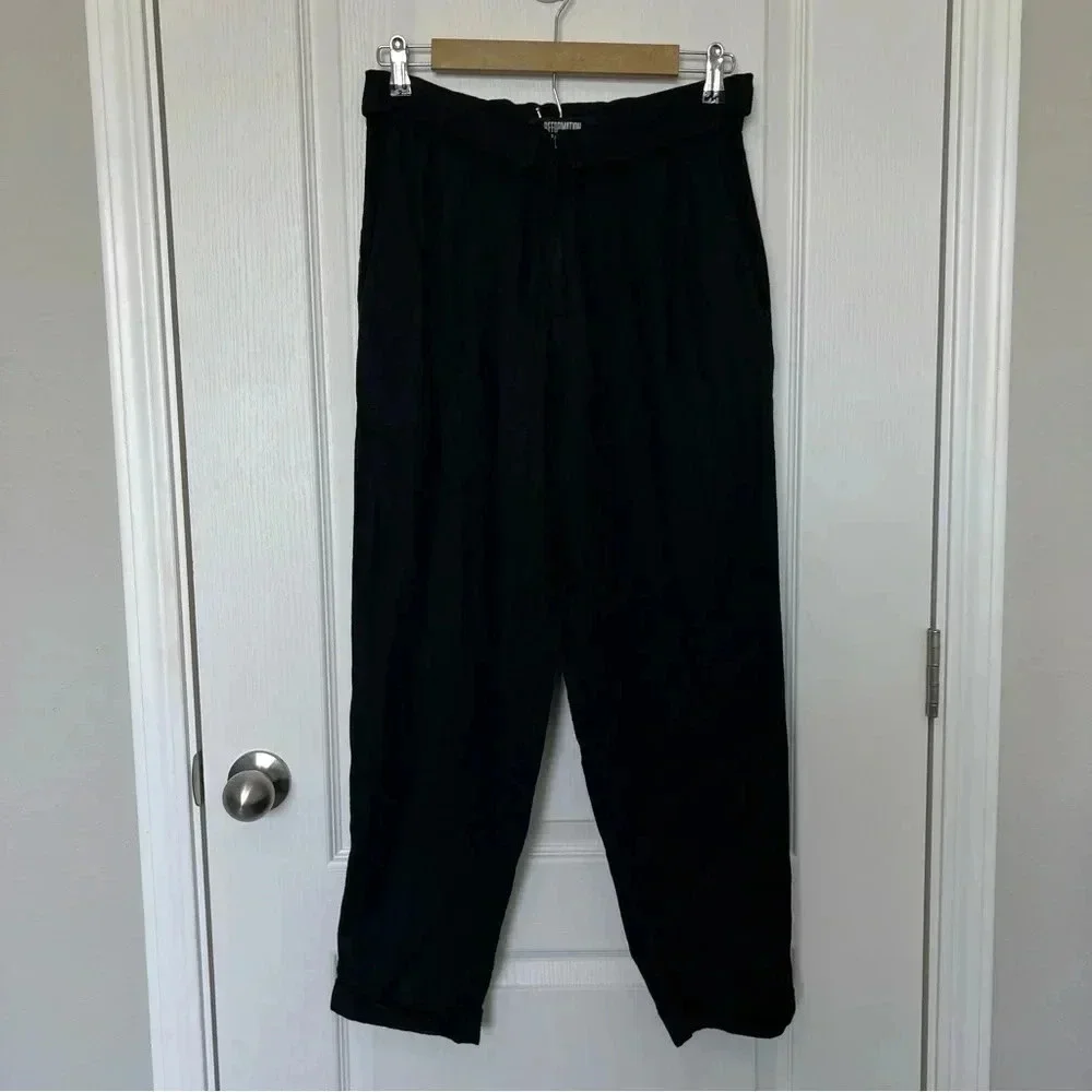 Reformation Pants Foldover Waistband Pleated Cuffed Hem Pockets Size 4 Black